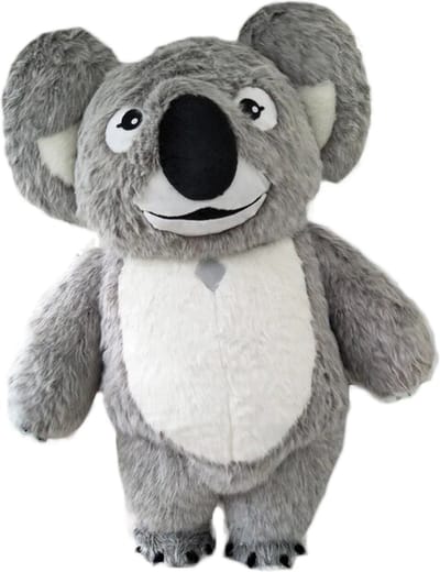 KIMU® Groot Opblaas Kostuum Koala Grijs - 2 Meter Opblaasbaar Pak - Mega Berenpak Mascotte Opblaaspak - Super Opblaasbare Beer Dierenpak Festival