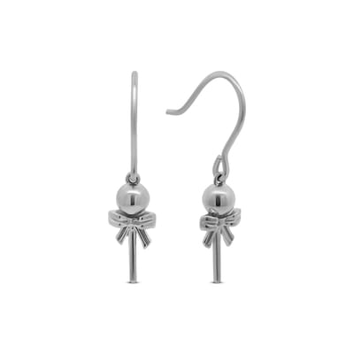 New Bling 9LA-20024 Zilveren Oorbellen - Rammelaar - Strikje - 15x6,6mm - Oorhangers - 28mm Totaal lengte - Rhodium - Zilver