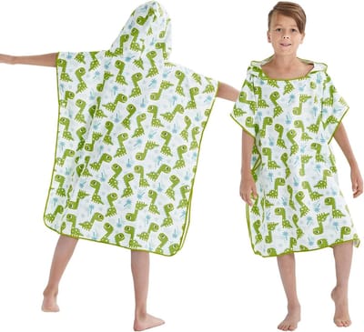 Veranderbare Microfiber Stranddoek voor Kinderen, Sneldrogende Poncho met Kap voor Zwemmen, Ideaal voor Jongens en Meisjes, Dinosaurus Ontwerp