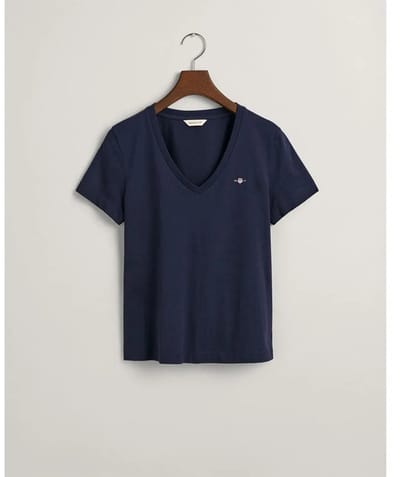 Gant Reg Shield T-shirt Met Korte Mouwen En V-hals Blauw L Vrouw