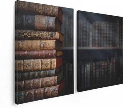 Artaza Canvas Schilderij Tweeluik Oude Historische Boeken - Retro - 120x80 - Foto Op Canvas - Canvas Print