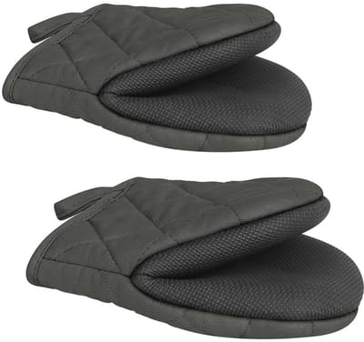 Oneay 1 paar hittebestendige keukenhandschoenen, mini hittebestendige keukenhandschoenen, hittebestendig tot 260 °C, antislipoppervlak, met ophanglus, geschikt voor bakken, grillen en gebruik in de magnetron, machinewasbaar (grijs).