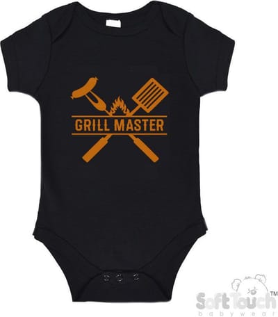 100% Katoenen Romper "Grill Master" Unisex Katoen Zwart/tan Maat 62/68