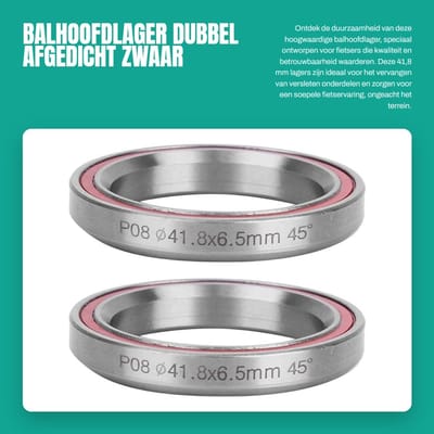 Dailygoods- Balhoofdlager Zwaar Uitgevoerd - 2 Stuks - Buitendiameter 41,8 mm - Dubbel Afgedicht - Slijtvast Staal - Geschikt Voor Fietsen - Fiets Lager