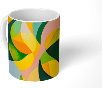 Mok - Koffiemok - Abstract - Geel - Roze - Groen - Mokken - 350 ML - Beker - Koffiemokken - Theemok