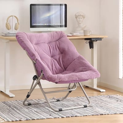 Comfortabele Opvouwbare Faux Bontstoel - Lounge Stoel met Metalen Frame voor Woonkamer en Slaapkamer