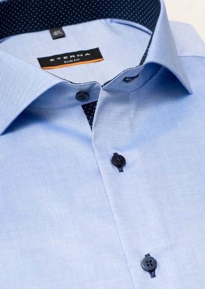 ETERNA slim fit overhemd - fijn Oxford heren overhemd - lichtblauw (blauw gestipt contrast) - Strijkvrij - Boordmaat: 44 (EU maat: XL)