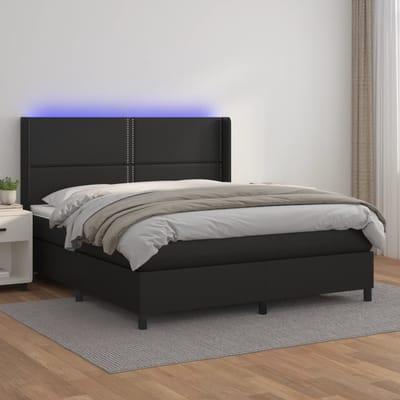 vidaXL - Boxspring - met - matras - en - LED - kunstleer - zwart - 180x200 - cm