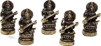 Decoratief Beeld - Minibeeldje Saraswati - Metaal - Yogi & Yogini - Goud - 2 X 2 Cm