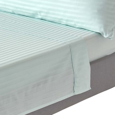 Homescapes Satijn Streep Katoen Laken 230x260 cm – Aquablauw – 100% Egyptisch Katoen – Draaddichtheid 330