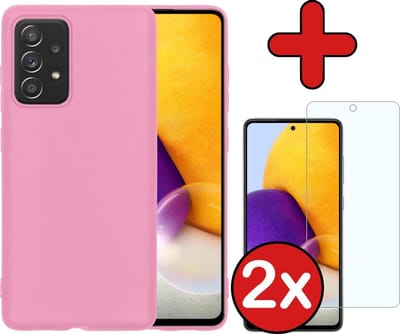 Hoesje - Met 2x Screenprotector - Geschikt voor Samsung Galaxy A72 - Sterk & Shockproof - Telefoon Hoes - Back Cover - Siliconen Case - Telefoonhoes - Lichtroze