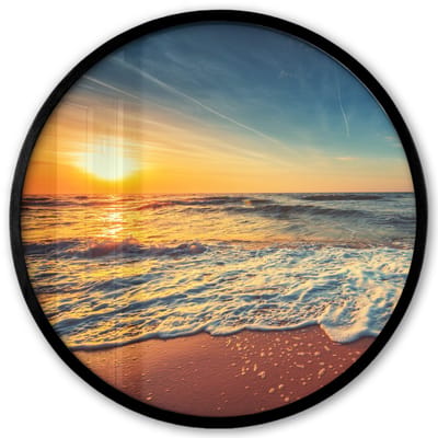 Poster in lijst Rond - Fotolijst 40x40 cm - Posters - Strand - Zee - Zonsondergang - Goud - Ronde posterlijst zwart - Decoratie - Wanddecoratie woonkamer - Muurdecoratie slaapkamer