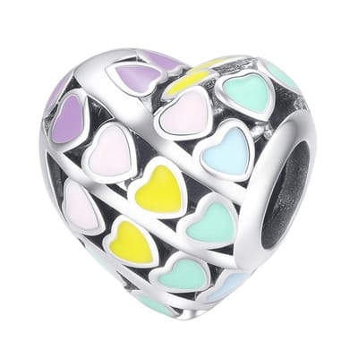 RomyStones – Hartjes Bedel – Zilver – Voor je Bedelarmband – Cadeau – Liefdevolle kleuren - Kerst Cadeau