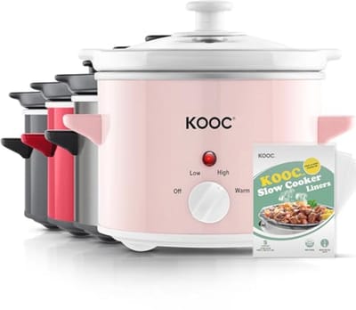 Slow Cooker 2-Quart met Instelbare Temperatuur en Gratis Voeringen, Eenvoudig te Reinigen, Roestvrij Staal, Roze