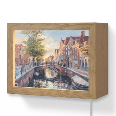 Wandlamp 20x15 cm - Oplaadbaar - Brug - Stad - Huizen - Boot - Wandlampen binnen woonkamer - Slaapkamer lamp met kabel - Decoratieve nachtlamp - Vloerlamp snoer