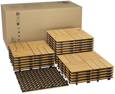 Hardhouten Vlondertegels Kliktegels - 100% Natuurlijk Acaciahout - Set van 22 Stuks (1.98 m²) - 30x30 cm - Met Kliksysteem & Drainage - Balkontegels & Terrastegels voor Binnen en Buiten