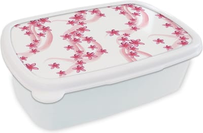 Broodtrommel Wit - Lunchbox - Brooddoos - Patronen - Sakura - Zen - Yoga - 18x12x6 cm - Volwassenen