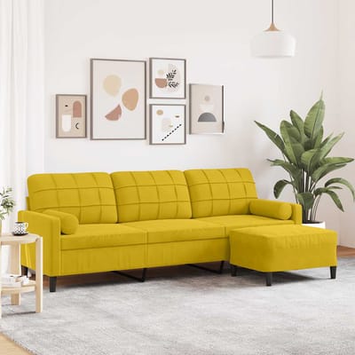 vidaXL - 3-zitsbank - met - voetenbank - 210 - cm - fluweel - geel