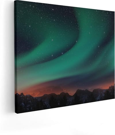Artaza Canvas Schilderij Noorderlicht - 50x40 cm - Wanddecoratie Woonkamer - Muurdecoratie Landschap - Kamer Accessoires Sterren