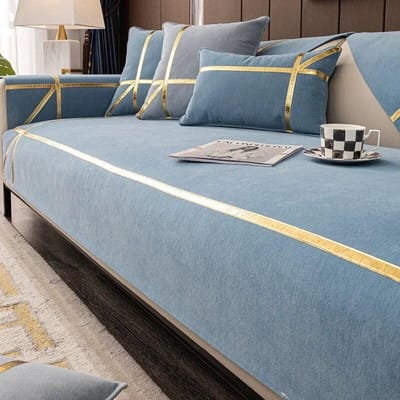 Moderne stevige bankhoezen voor de woonkamer Gouden leren lijn zitkussen Luxe hoek L-vormige meubels Bankhoezen Handdoeken 70x70cm 1pcs