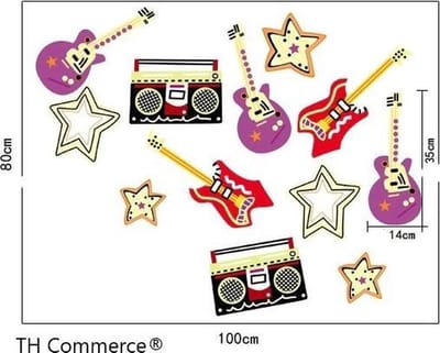 TH Commerce MUURSTICKER  - GITAREN - Huiskamer - Woonkamer - Slaapkamer - MUZIKANT -  MUZIEK - WANDDECORATIE - KINDERKAMER - JONGEN - MEISJE - nr 7440