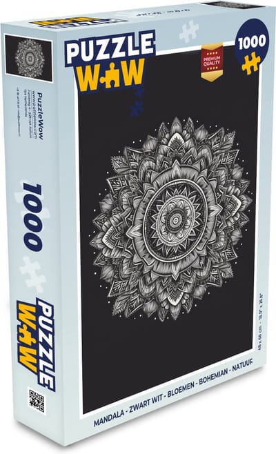 Puzzel Mandala - Zwart wit - Bloemen - Bohemian - Natuur - Legpuzzel - Puzzel 1000 stukjes volwassenen