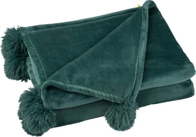 J-Line plaid Pompom - polyester - donkergroen - 170 x 130 cm
