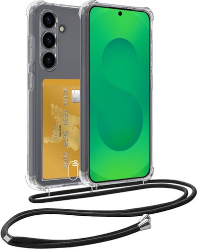 Hoes Geschikt voor Samsung S25 FE Hoesje Pas Houder Shock Proof Case Hoes Met Koord - Hoesje Geschikt voor Samsung Galaxy S25 FE Hoes Met Telefoonkoord Pasjeshouder Cover - Transparant