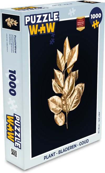 Puzzel Plant - Bladeren - Goud - Zwart - Luxe - Legpuzzel - Puzzel 1000 stukjes volwassenen