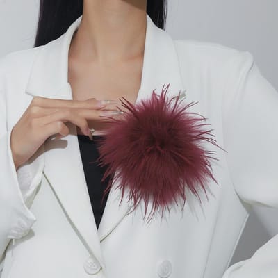 15CM Vintage Kunstveer Broche voor Vrouwen Franse Stijl Handgemaakt Overdreven Reversspelden Bruiloften Feest Sieraden Accessoires wijnrode kleur
