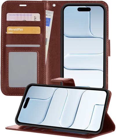 Hoesje - Geschikt voor Apple iPhone Air - Luxe Bookcase - Walletcase Hoes - Portemonnee - Cover - Telefoonhoes - Bruin
