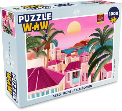 Puzzel Stad - Roze - Palmbomen - Legpuzzel - Puzzel 1000 stukjes volwassenen