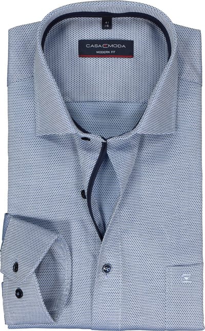 CASA MODA modern fit overhemd - dobby - blauw - Strijkvrij - Boordmaat: 39