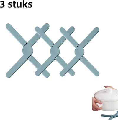 3 stuks - Isolatiemat - Siliconen opvouwbare onderzetter - Creatief kruis - Multifunctionele onderzetter voor op de keukentafel - grijsblauw