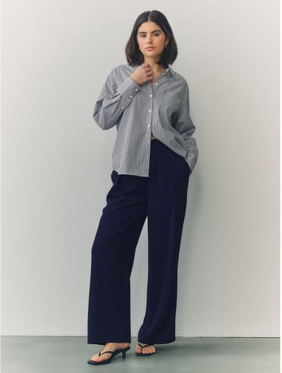Next - Dames - Petite broek met elastische achterzijde en wijde pijpen - Petite - Blauw