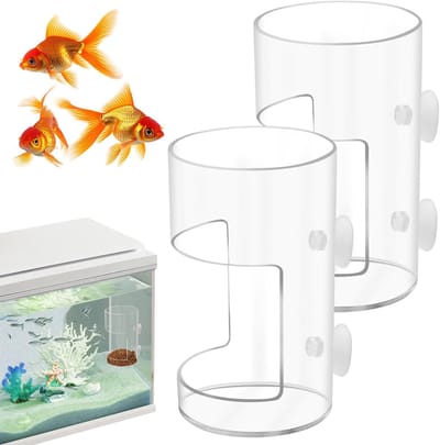 2-Stuks Voederautomaat voor aquarium - Drijvende ring met anti-drift voederautomaat - Voederautomaat voor aquarium met zuignap - Ronde voederautomaat - Geschikt voor het voeren van schildpadden en garnalen, aquariumvoeding - Transparant