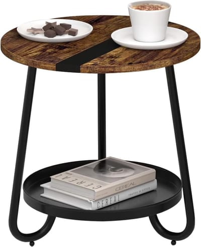 Ronde bijzettafel - Salontafel met dienblad - Woonkamer Balkon - Twee niveaus - 40 x 40 x 47 cm