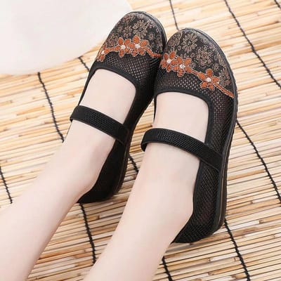 Chaussures en tissu antidérapantes pour le printemps et l'été Chaussures plates pour femmes Respirantes Bout rond Chaussures pour femmes 35 noir