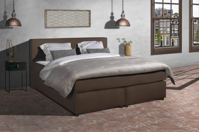 Anno 1588 - Boxspring Amsterdam - Pocketvering - Taupe Lederlook - 90x200 cm - Inclusief Dekbed en Kussens