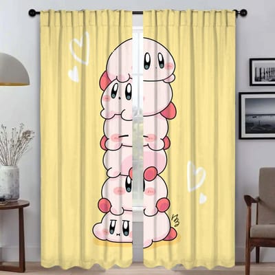 Kawaii Cartoon K-KirbyS Raamgordijn voor Kamer 2 Panelen Scheidingsgordijnen voor Slaapkamer Halloween Decoratie Woonkamer Keuken Kind W50xH70cmx2pcs-CL
