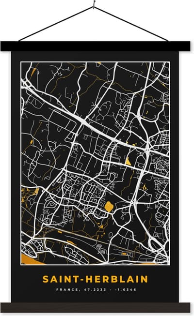 Posterhanger incl. Poster 40x60 cm - Schoolplaat - Saint-Herblain - Plattegrond - Frankrijk - Kaart - Stadskaart - Textielposter - Zwarte latten - Stadskaart