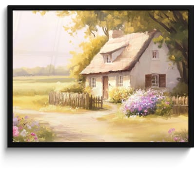 Poster in lijst - Fotolijst 70x50 cm - Posters - Huisje - Hout - Bloemen - Posterlijst zwart - Decoratie - Wanddecoratie woonkamer - Muurdecoratie slaapkamer