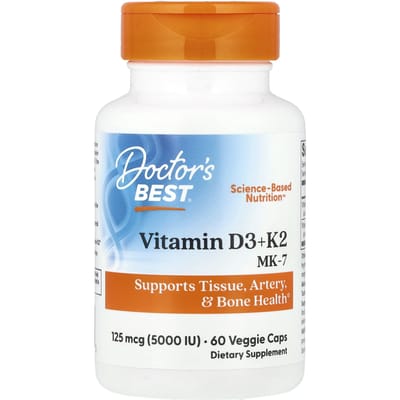 Doctor's Best, Vitamine D3 + K2, MK-7, 60 Plantaardige Capsules