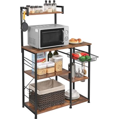 Goliving Keukenkast – Keukenrek Staand – Magnetronkast – Organizer – Metaal – Hout – 90 x 40 x 132 cm – Bruin