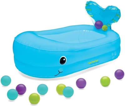 Opblaasbaar Walvis Baby Zwembadje voor in Bad met 10 Kleurrijke Stuiterballen
