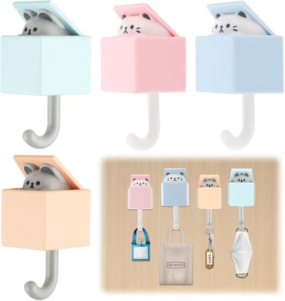 Muurhaken voor aan de muur - Zelfklevende Katten Kledinghaken - Set van 4 - Pop-Up Sleutelhouder voor aan de Muur - Grappige Interactieve Jashaken Zonder Boren - Kawaii Decoratieve Handdoekhaken - voor Kinderkamer Keuken Hal - Wit en Grijs