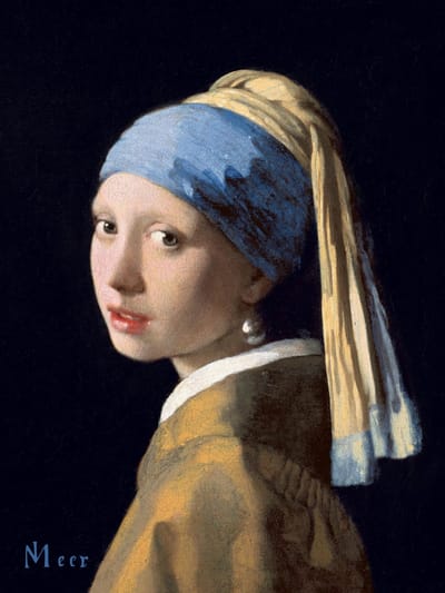 Poster 30x40 cm - Meisje met de Parel - Johannes Vermeer - Oorring - Blauw - Geel - Klassiek - Portret - Muurdecoratie - Wanddecoratie