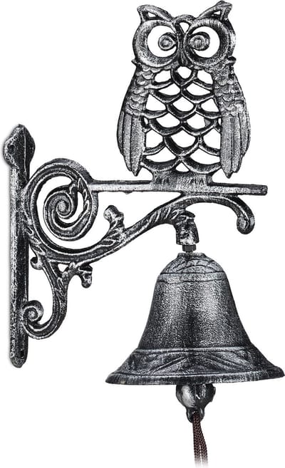 deurbel gietijzer - uil - met klepel - zilver