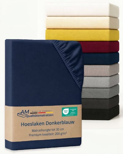 AM Qualitätsmatratzen Premium hoeslaken 80 x 200 cm (200gsm) in Donkerblauw - Made in Germany - OEKO TEX gecertificeerd topper hoeslaken - Jersey hoeslaken - Fitted Sheets