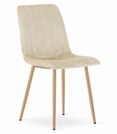 Eetkamerstoel LAVA - Lichtbeige - Houtlook Metalen Poten - Velvet Bekleding - Industriële Stijl, Max. 110 kg, Ergonomisch Design, Comfortabele Zitting